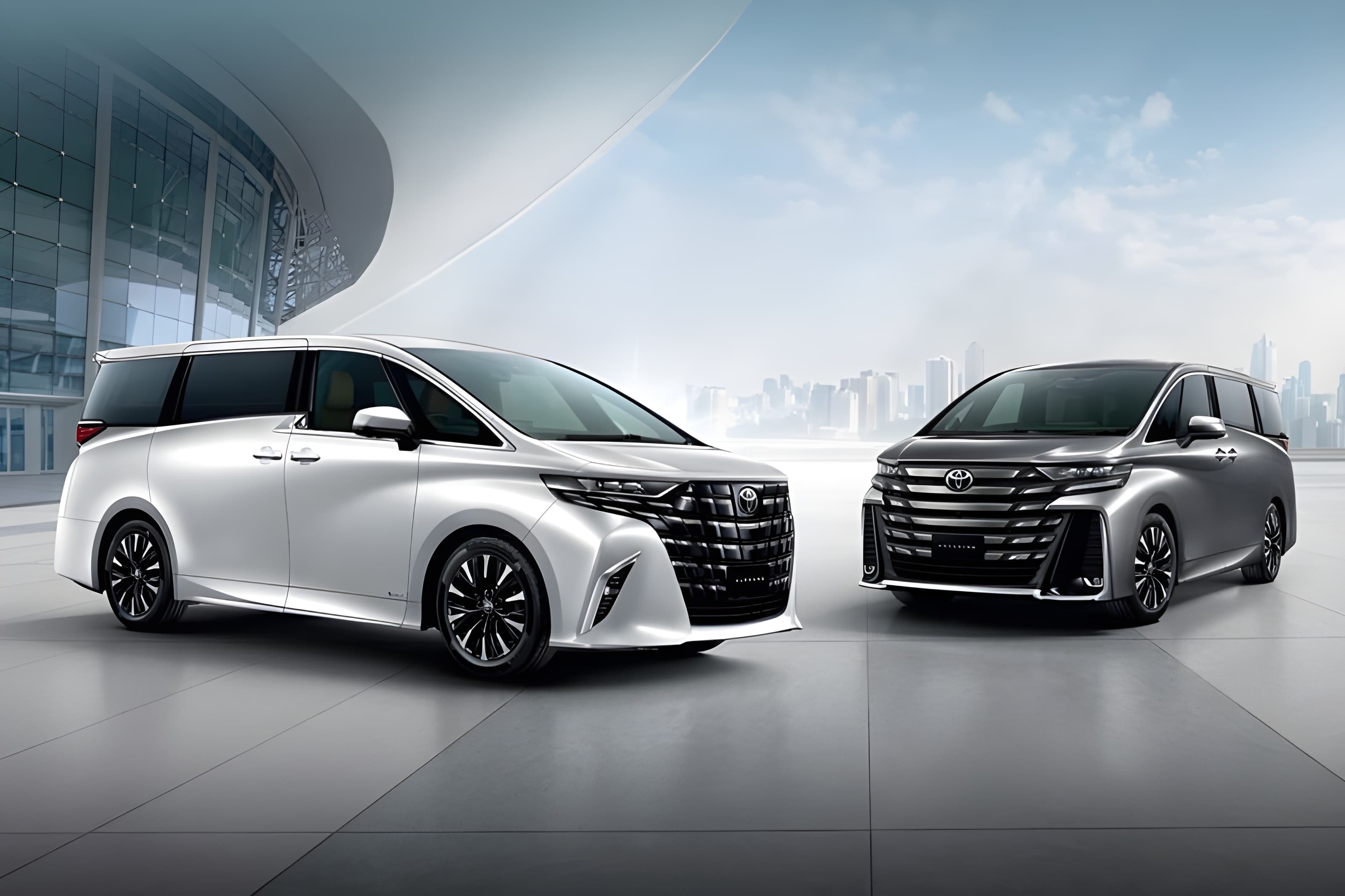 Toyota Alphard hitam parkir di area resort mewah